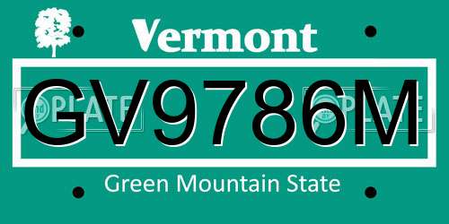 GV9786M Vermont License Plate