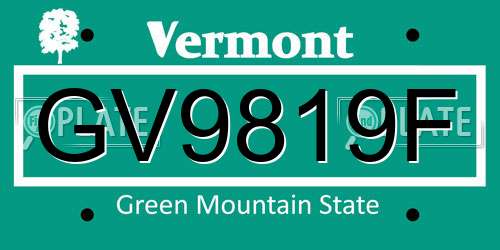 GV9819F Vermont License Plate