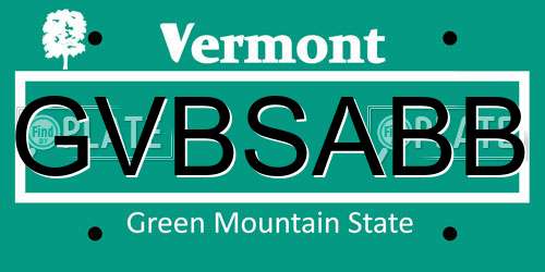 GVBSABB Vermont License Plate