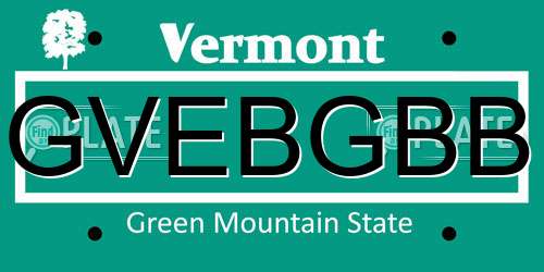 GVEBGBB Vermont License Plate