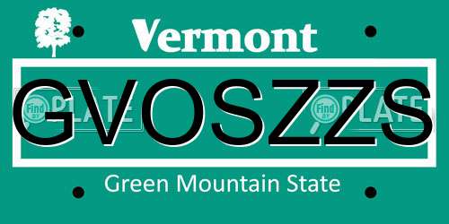GVOSZZS Vermont License Plate