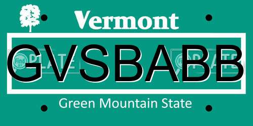GVSBABB Vermont License Plate