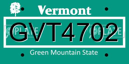GVT4702 Vermont License Plate