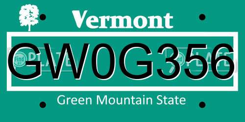 GW0G356 Vermont License Plate
