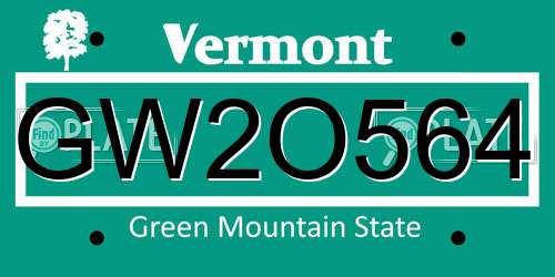 GW2O564 Vermont License Plate
