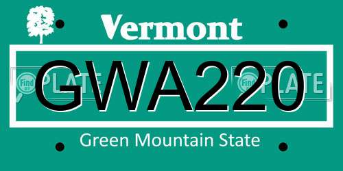 GWA220 Vermont License Plate