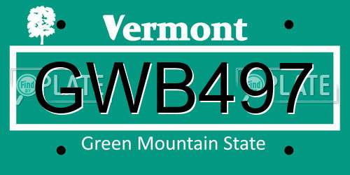 GWB497 Vermont License Plate