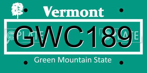 GWC189 Vermont License Plate