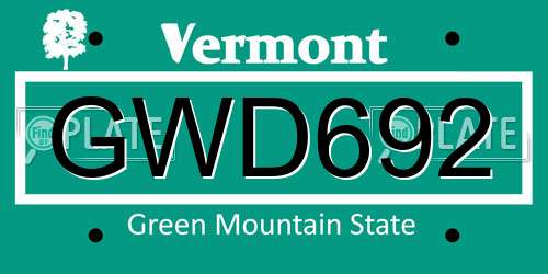 GWD692 Vermont License Plate