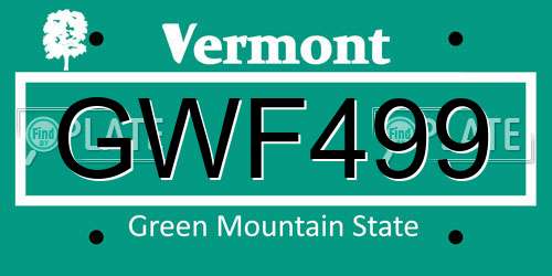 GWF499 Vermont License Plate