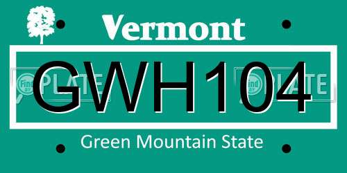 GWH104 Vermont License Plate