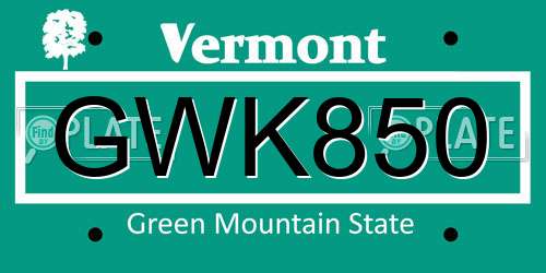 GWK850 Vermont License Plate