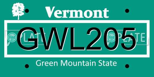 GWL205 Vermont License Plate