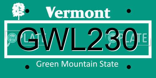 GWL230 Vermont License Plate