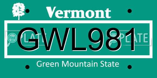GWL981 Vermont License Plate