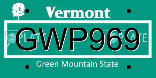 GWP969 Vermont License Plate