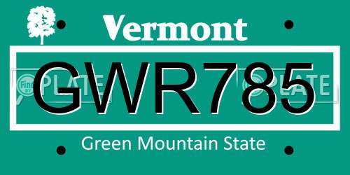 GWR785 Vermont License Plate