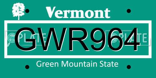 GWR964 Vermont License Plate