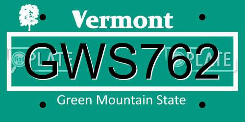 GWS762 Vermont License Plate
