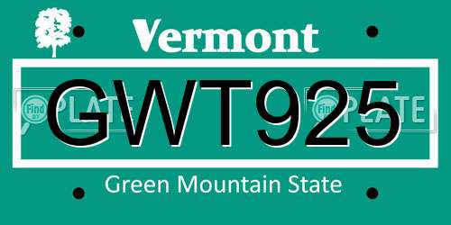 GWT925 Vermont License Plate