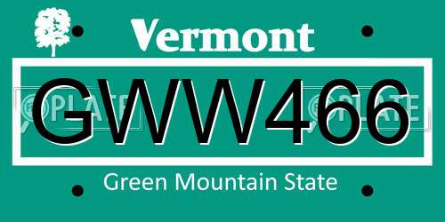 GWW466 Vermont License Plate