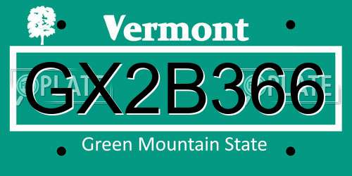 GX2B366 Vermont License Plate