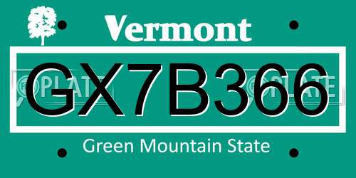 GX7B366 Vermont License Plate