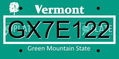 GX7E122 Vermont License Plate