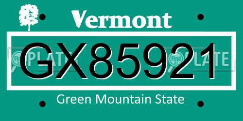 GX85921 Vermont License Plate