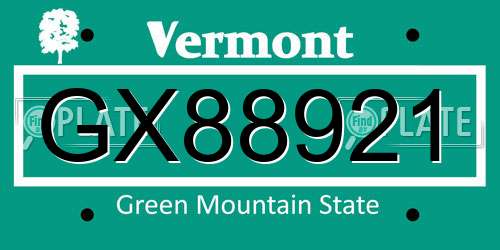 GX88921 Vermont License Plate
