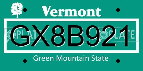 GX8B921 Vermont License Plate