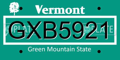 GXB5921 Vermont License Plate