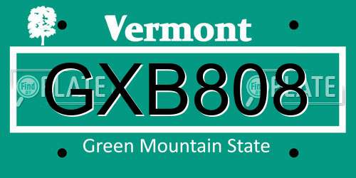 GXB808 Vermont License Plate