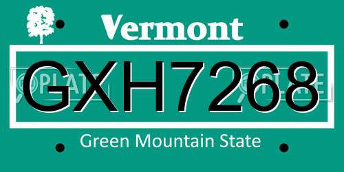 GXH7268 Vermont License Plate