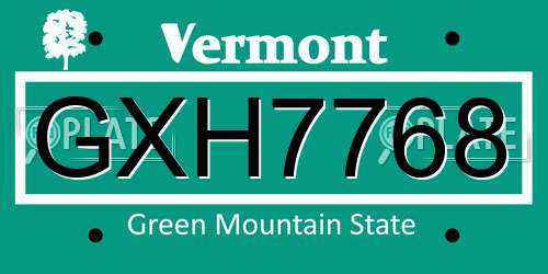 GXH7768 Vermont License Plate