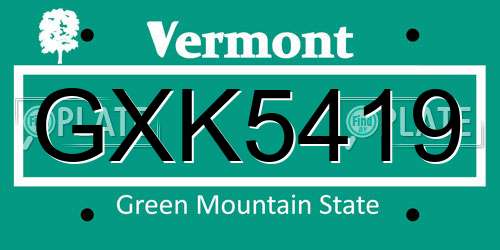 GXK5419 Vermont License Plate