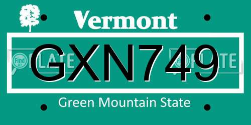 GXN749 Vermont License Plate