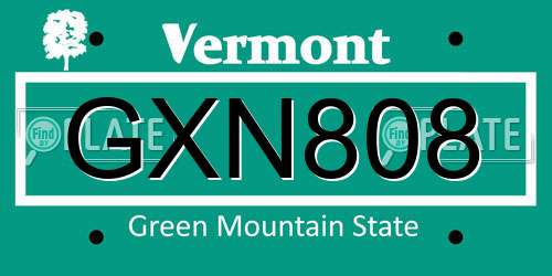 GXN808 Vermont License Plate