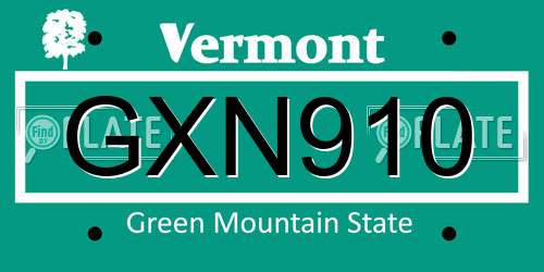 GXN910 Vermont License Plate