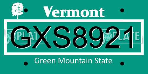 GXS8921 Vermont License Plate