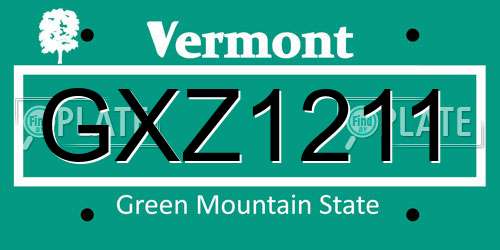 GXZ1211 Vermont License Plate