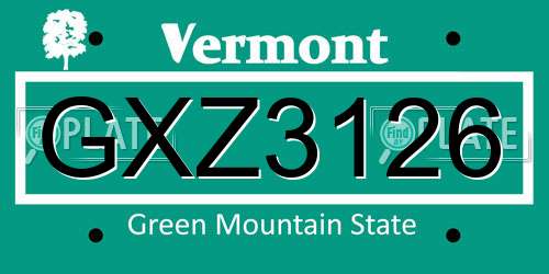GXZ3126 Vermont License Plate
