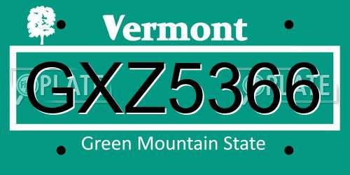GXZ5366 Vermont License Plate