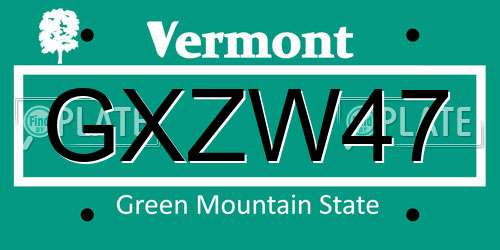 GXZW47 Vermont License Plate