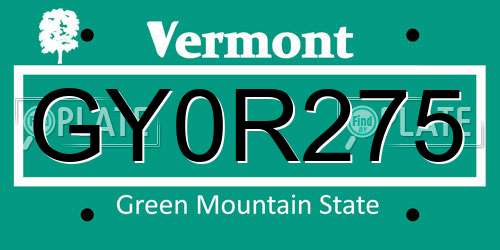 GY0R275 Vermont License Plate