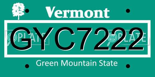 GYC7222 Vermont License Plate