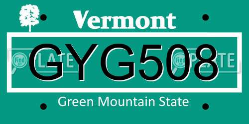 GYG508 Vermont License Plate