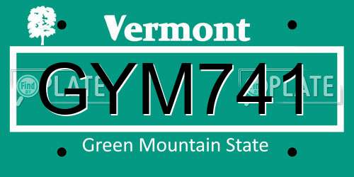 GYM741 Vermont License Plate