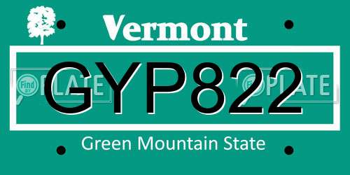 GYP822 Vermont License Plate