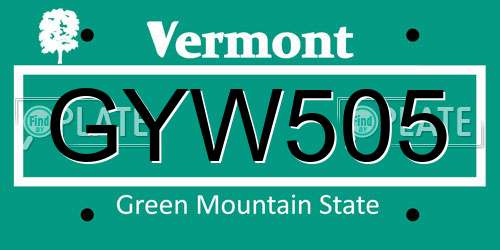 GYW505 Vermont License Plate